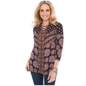 CHICO'S Parisian Medallion Lace-Up Blouse - Size Medium/8